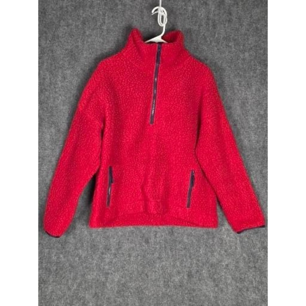 J Crew Vintage Fleece‎ Red Quarter Zip Pullover Sweatshirt Women's Size L Casual